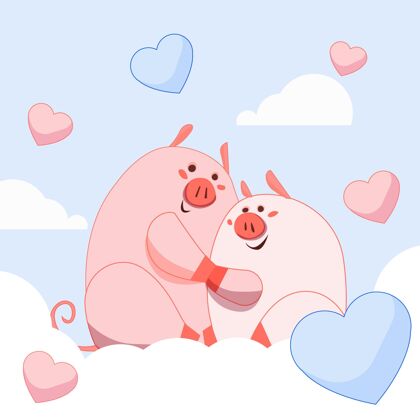 情人节可爱的情人节猪情侣可爱庆祝动物