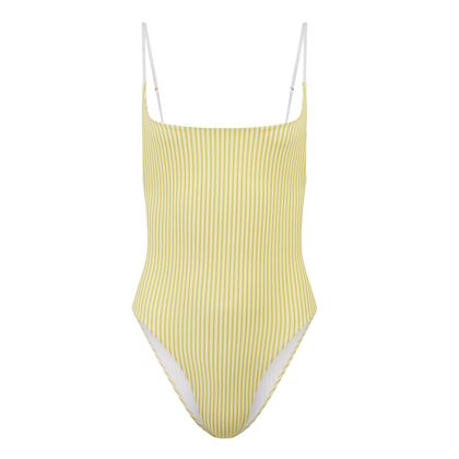 简单黄色连体泳衣衣服比基尼条纹