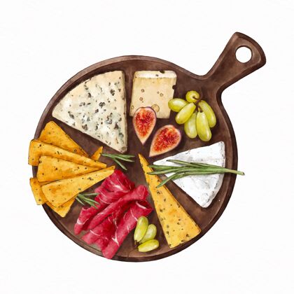 饮食水彩奶酪板插图绘图营养吃