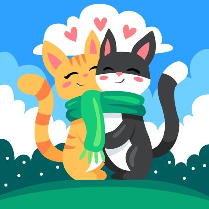 可爱可爱的情人节动物情侣与猫手绘情侣情人节