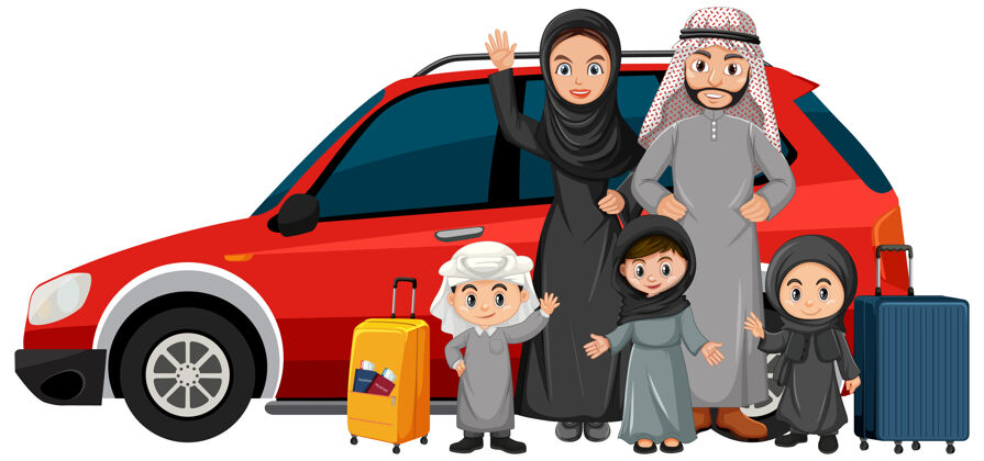 交通阿拉伯家庭度假阿拉伯人物