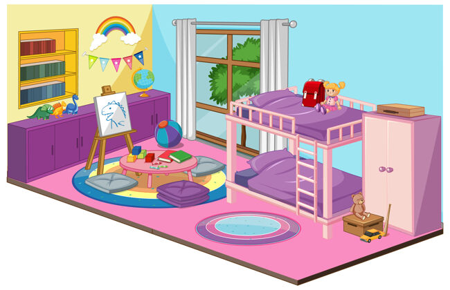 家女孩卧室室内有粉色主题的家具和装饰元素女性毯子家具