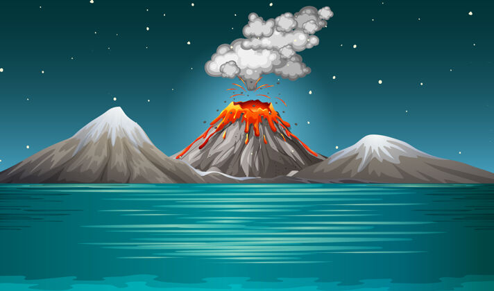 烟雾火山喷发在夜间的自然景象自然喷发自然