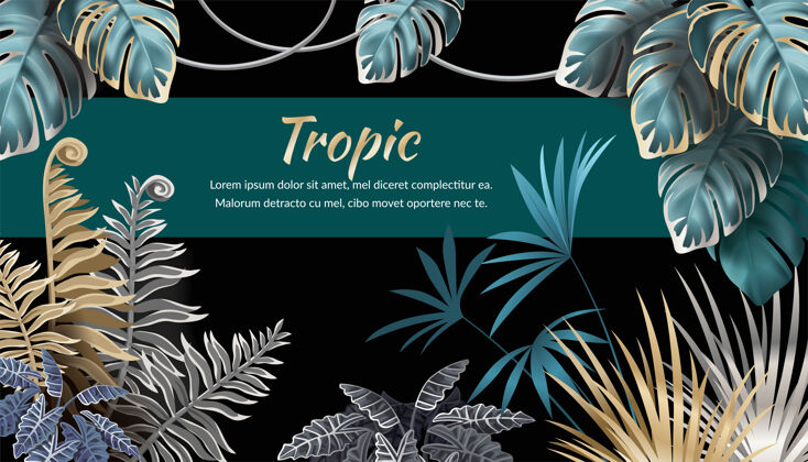 异国情调背景是深色的棕榈叶和藤本植物 示例文本植物背景祝贺