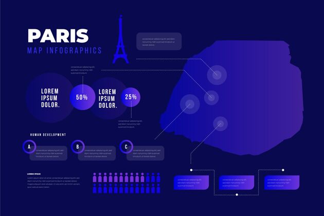 城市渐变巴黎地图模板巴黎法国信息信息图