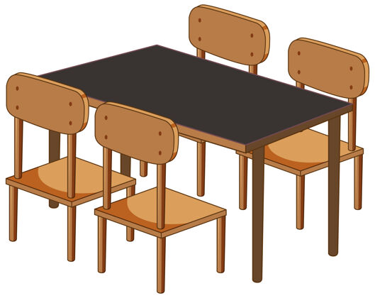 书桌一张桌子 四把椅子被隔离在白色的地板上地方家桌子
