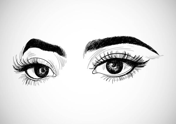睫毛漂亮的手绘女眼素描设计抽象女士睫毛膏