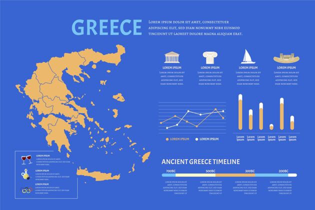 模板手绘希腊地图信息图图表增长图形