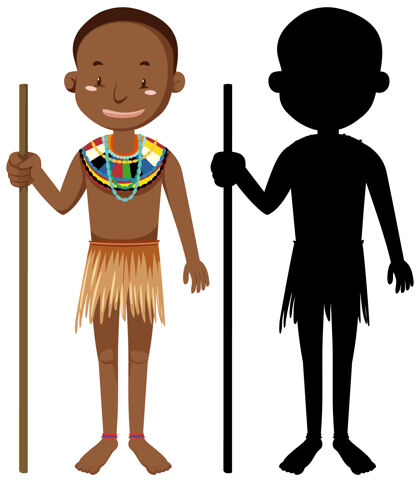 年轻一组非洲部落人物的轮廓年轻剪影人
