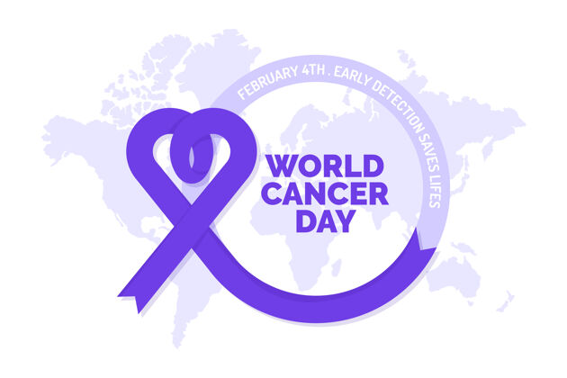 支持世界癌症日世界地图上的紫色丝带4日癌症弓