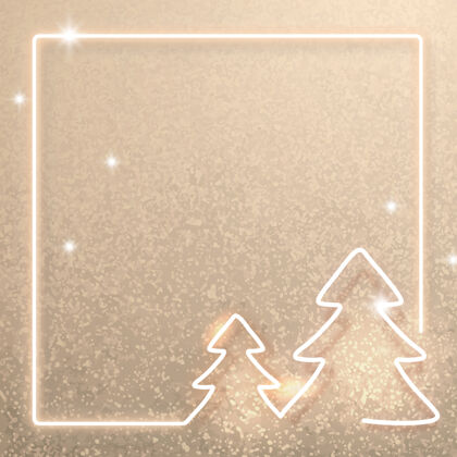 背景金色霓虹圣诞框架背景圣诞节装饰松树