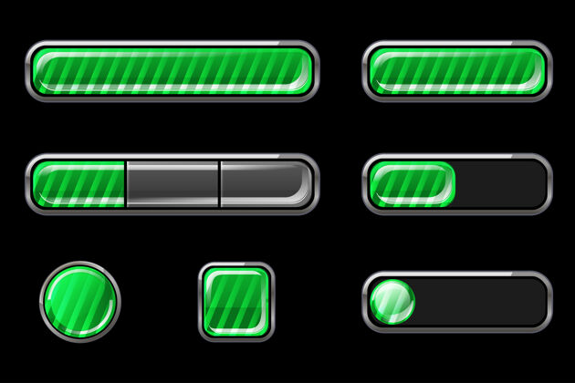 用户一套光滑的绿色条纹按钮界面彩色移动圆形
