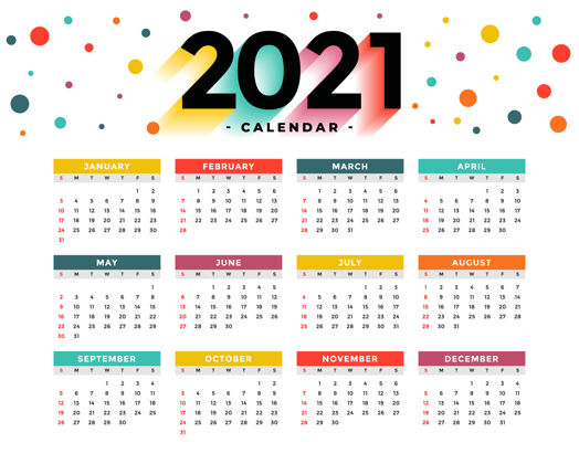 二年现代新年日历模板表格日日期