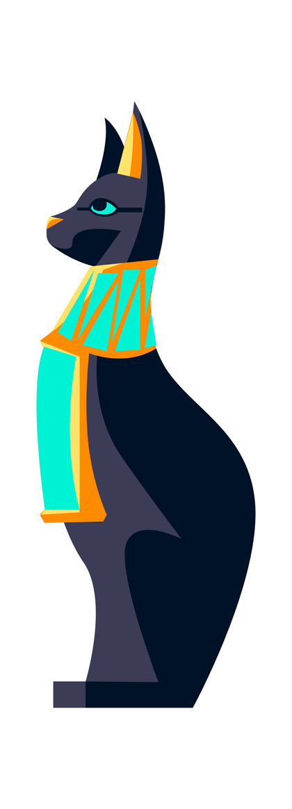 神秘古埃及的神圣动物 黑猫 女神巴斯特的化身 卡通矢量插图动物项链插图