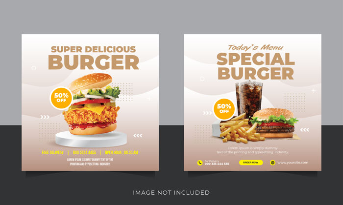 用餐汉堡包instagram帖子集横幅设置销售