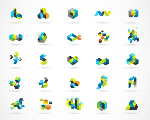 枢纽创意数字抽象彩色标志形状几何系统