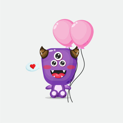 手绘可爱的怪物拿着气球卡通派对可爱