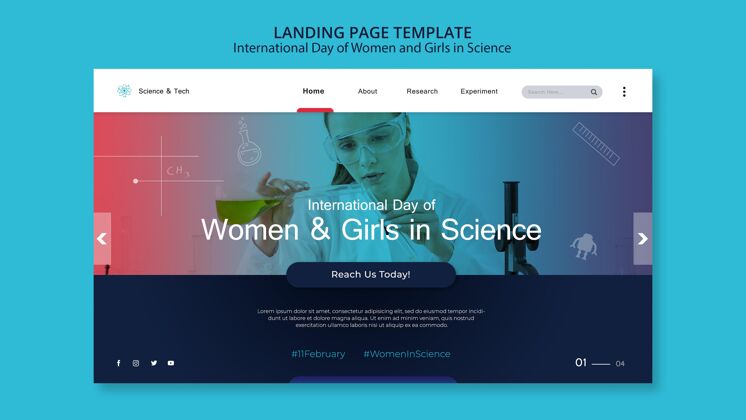 女孩国际科学妇女和女孩日网页模板女性赋权网络模板登陆页