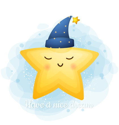 夜晚可爱的小明星有一个很好的梦想文字可爱水彩画梦