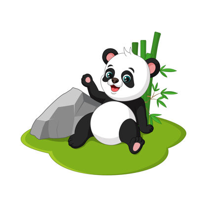 中国可爱的熊猫宝宝卡通坐在草地上绿色吉祥物人物