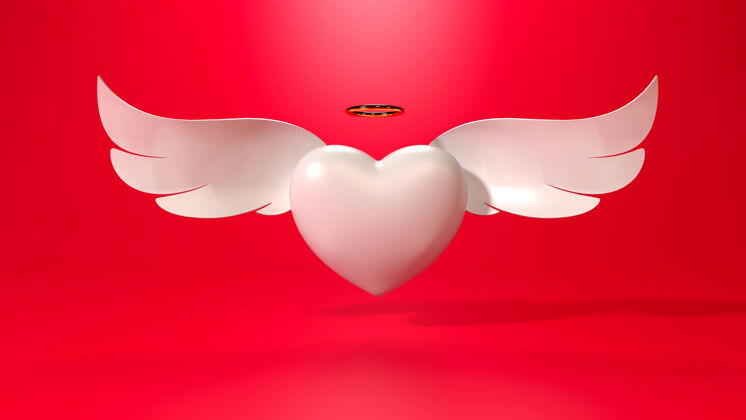3d带翅膀的心的三维渲染情人节礼物翅膀