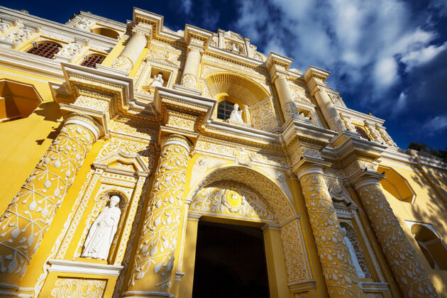 圣诞老人古安提瓜危地马拉城殖民建筑 中美洲 危地马拉日落历史西班牙