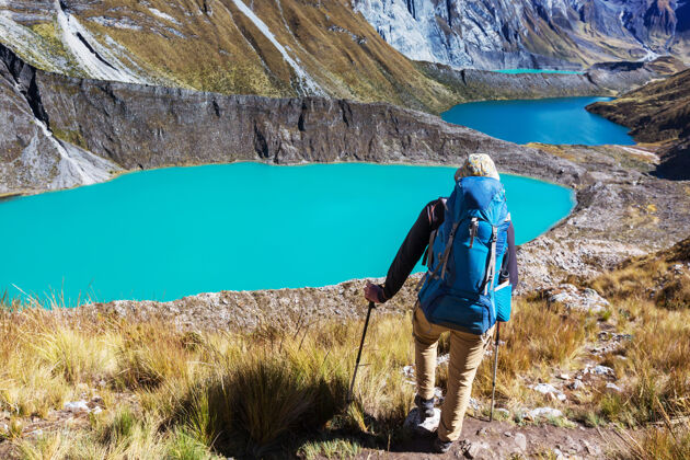 环境秘鲁科迪勒拉山脉的徒步旅行场景秘鲁生存探险