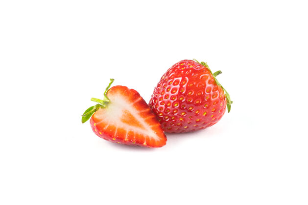 食物草莓切片半隔离在白色表面美味花园超市