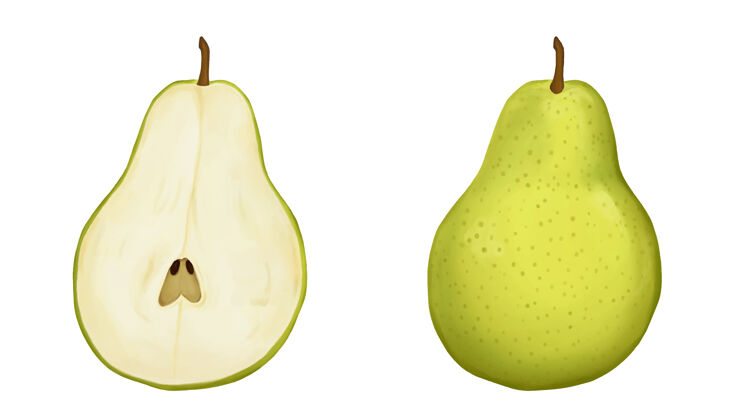 水果一套成熟的绿梨隔离在白色有机食品种子