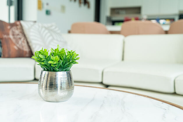 住宅客厅桌子上的花瓶装饰植物国内灯公寓