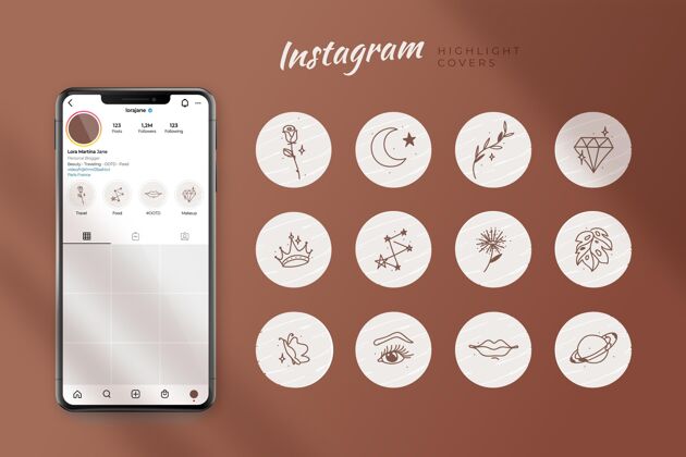 收藏手绘instagram精选系列设置社交媒体包装