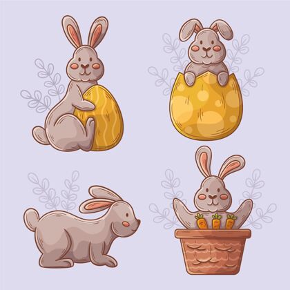 庆祝手绘复活节兔子系列教插图兔子