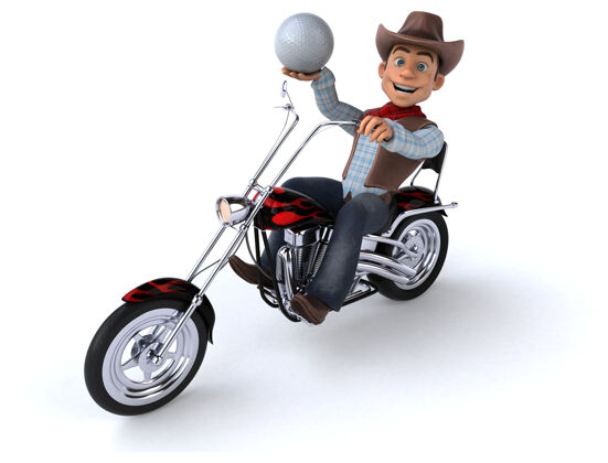 野生有趣的牛仔插画武器摩托车球