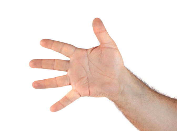 箭头手的图像显示五个手指在白色的手势数字人类手