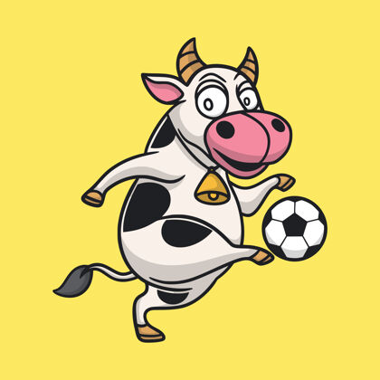 足球卡通动物图案奶牛打球奶牛卡通幼稚