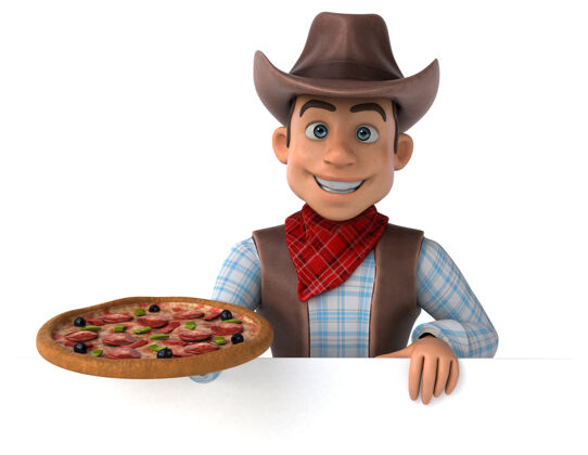 比萨饼有趣的牛仔插画饮食德克萨斯州绘图