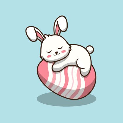 睡眠可爱的复活节兔子睡蛋卡通插图卡通快乐宠物