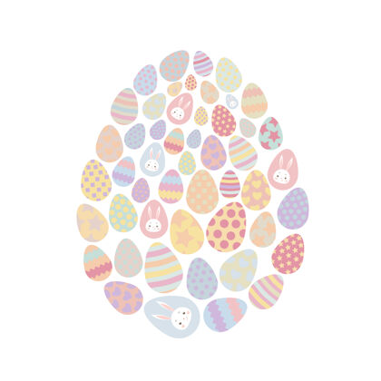 形状复活节彩蛋呈扁平状 白色隔离兔子时尚鸡蛋