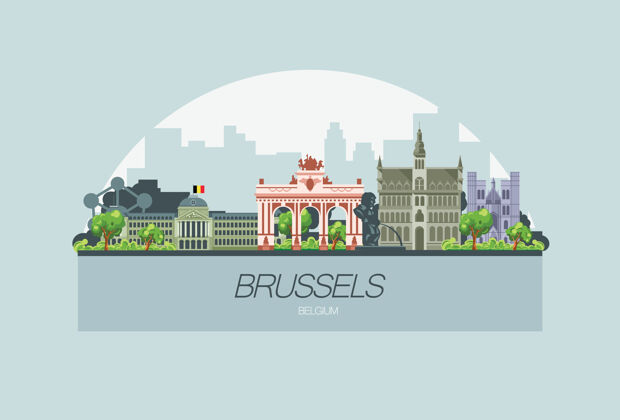 现代布鲁塞尔天际线美丽的欧洲城市环境城市景观城市