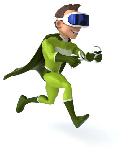 设备一个超级英雄与虚拟现实头盔有趣的插图人超级英雄虚拟现实