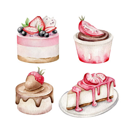甜点一套白色的草莓蛋糕套餐蛋糕派