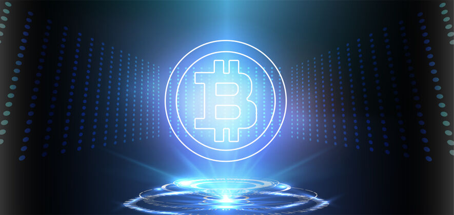 区块链加密货币比特币蓝色背景数字网络货币现代技术横幅蓝色技术加密
