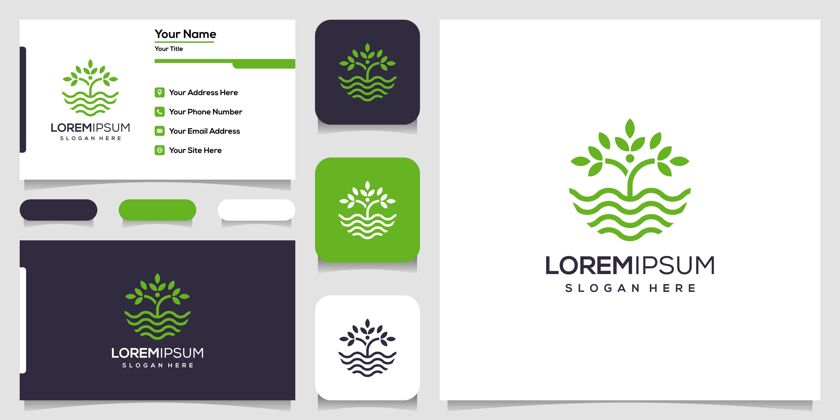 模板带线条的左和水波标志艺术波浪和自然logo.logo标志设计和名片水设置线条