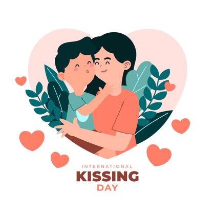 爱情国际接吻日插画与情侣接吻两人公寓设计庆典