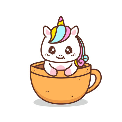 独角兽一杯咖啡里可爱的小独角兽甜蜜人物童话