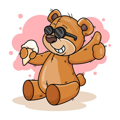 泰迪可爱的熊与冰淇淋卡通图标插图.动物图标概念隔离在白色背景上宝宝北极可爱