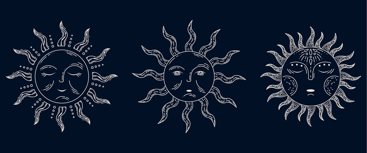 星座复古风格插图中的3个太阳集集合插图星座
