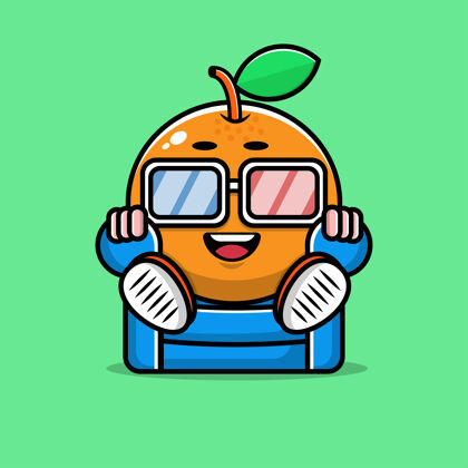 表达可爱的橙色坐着看电影卡通插画观看植物蔬菜
