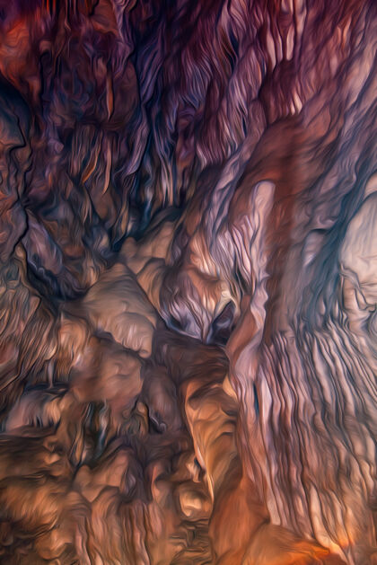 洞穴彩色洞穴纹理在数码处理中如同油画曲线美丽装饰