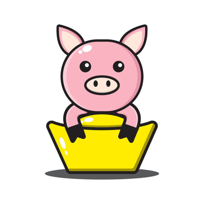 吉祥物可爱的猪中国十二生肖隔离在白色生肖猪庆典